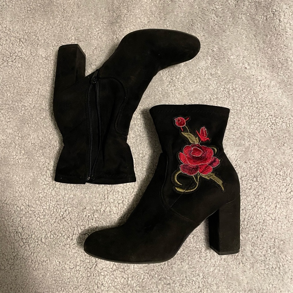 Candies Embroidered Suede Booties